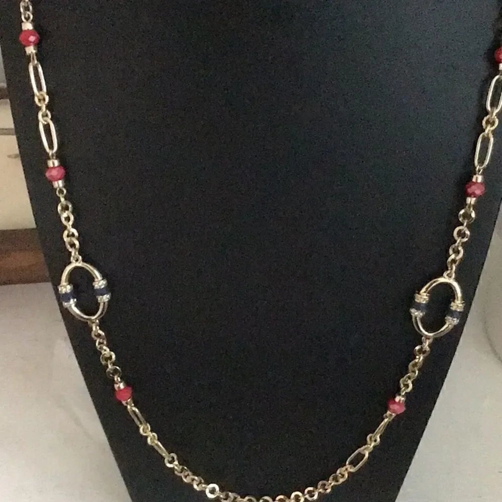 The Limited gold tone with red bead long necklace 38 inch